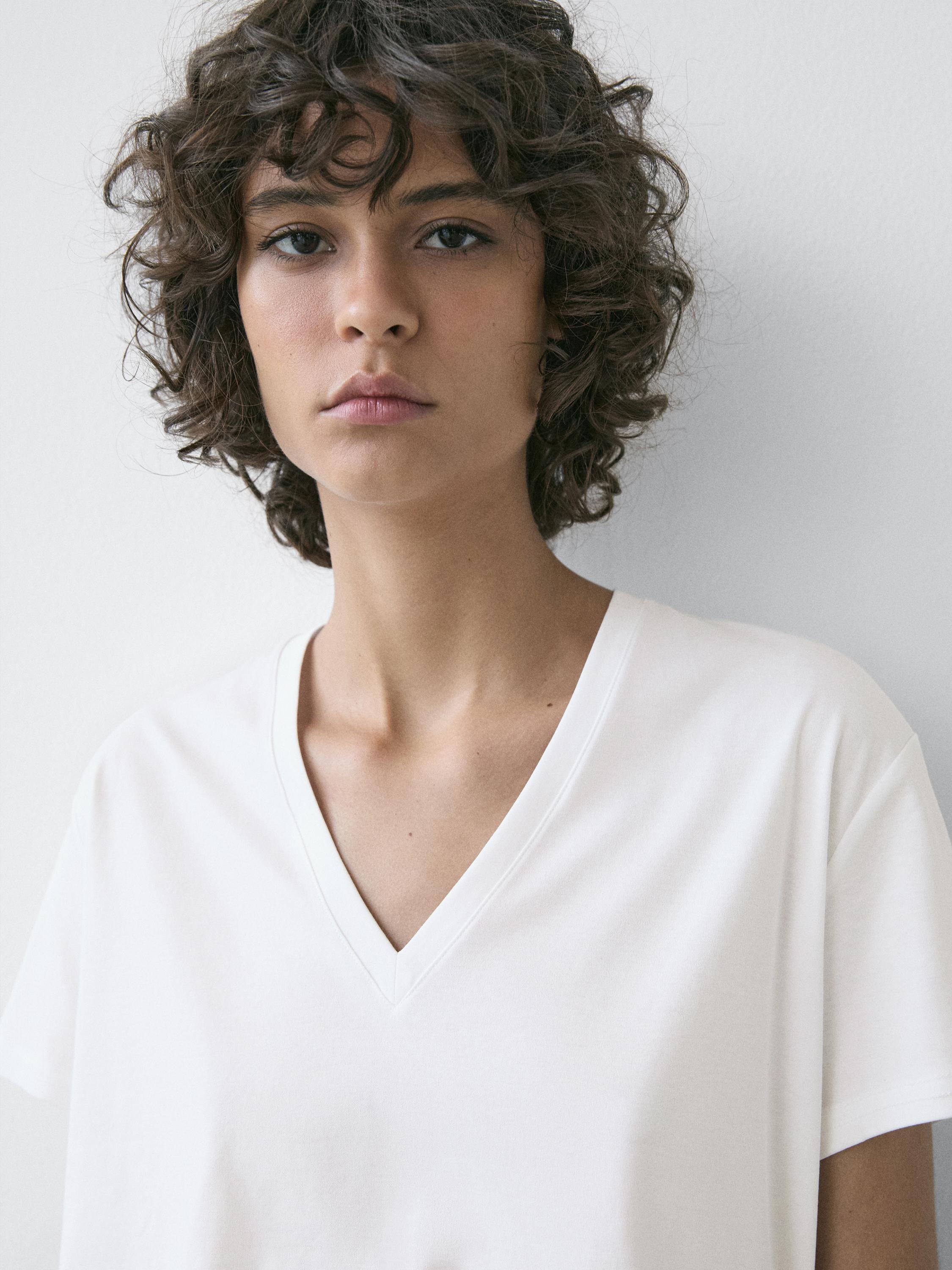 T-shirt 100 % coton à col en V